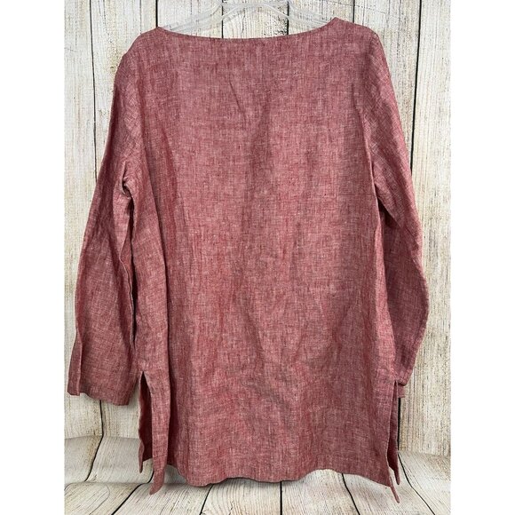 Soft Surroundings Linen‎ Top Tunic Sz L Red Marled Pullover Lagenlook Resortwear - Picture 5 of 7